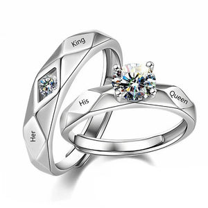 King Queen Couple Rings Tibetan Silver Wedding Band Rings Set for Women Men