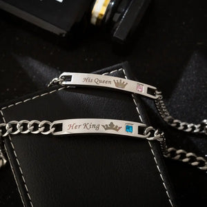 King Queen Matching Metal Couples Bracelet Stainless Steel Jewelry Gift