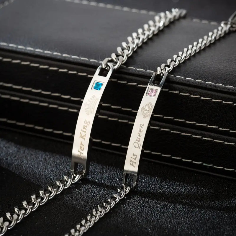 King Queen Matching Metal Couples Bracelet Stainless Steel Jewelry Gift
