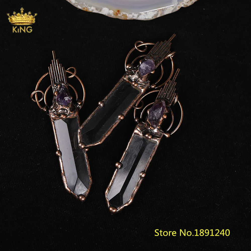King Raw Arrow Pendant, Antique Copper Necklace Amethyst Reiki
