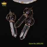 King Raw Arrow Pendant, Antique Copper Necklace Amethyst Reiki