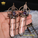 King Raw Arrow Pendant, Antique Copper Necklace Amethyst Reiki