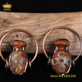 King Tibetan Dzi Agates Bottle Antique Copper Hoop Pendants
