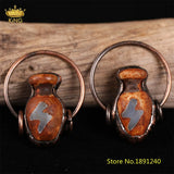 King Tibetan Dzi Agates Bottle Antique Copper Hoop Pendants