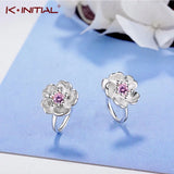 Cherry Flowers Earrings with Crystal Clip-On Jewelry