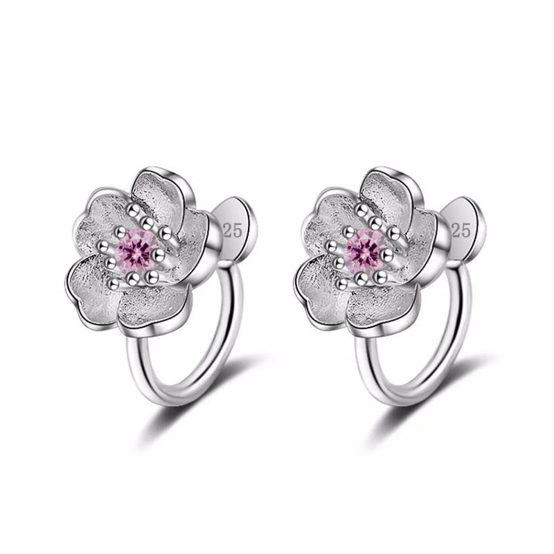 Cherry Flowers Earrings with Crystal Clip-On Jewelry