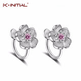 Cherry Flowers Earrings with Crystal Clip-On Jewelry