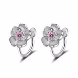 Cherry Flowers Earrings with Crystal Clip-On Jewelry