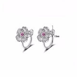 Cherry Flowers Earrings with Crystal Clip-On Jewelry