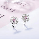 Cherry Flowers Earrings with Crystal Clip-On Jewelry