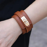Kirykle 6-Layer Wide Charm Leather Bracelet for Women's Party Jewelry