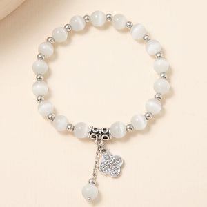 8mm Opal Bracelet for Women with Lucky Leaf Pendant