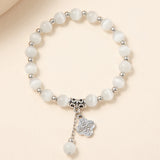 8mm Opal Bracelet for Women with Lucky Leaf Pendant