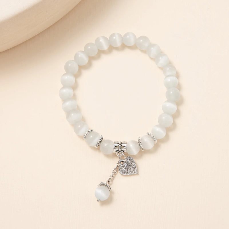 8mm Opal Bracelet for Women with Lucky Leaf Pendant