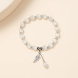 8mm Opal Bracelet for Women with Lucky Leaf Pendant