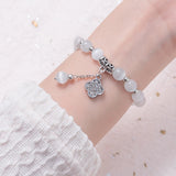 8mm Opal Bracelet for Women with Lucky Leaf Pendant