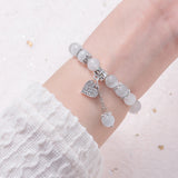 8mm Opal Bracelet for Women with Lucky Leaf Pendant