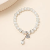 8mm Opal Bracelet for Women with Lucky Leaf Pendant