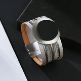 Kirykle Boho Leather Bracelet Women Circle Charm Wide Bracelet