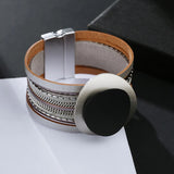 Kirykle Boho Leather Bracelet Women Circle Charm Wide Bracelet