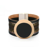 Kirykle Boho Leather Bracelet Women Circle Charm Wide Bracelet
