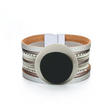 Kirykle Boho Leather Bracelet Women Circle Charm Wide Bracelet