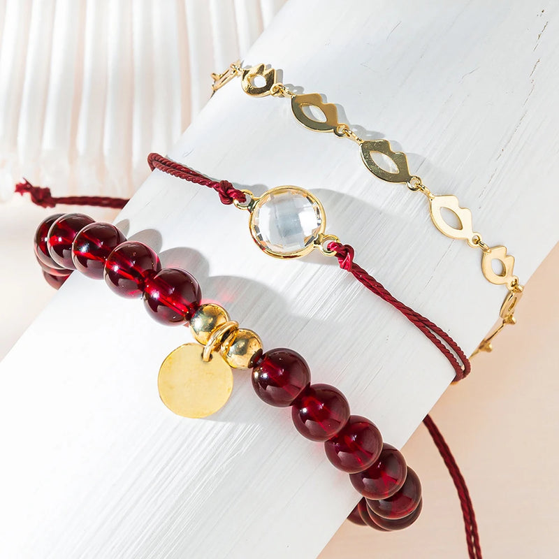 Boho Red Crystal Eye Pendant Bracelet Women