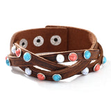 Red Turquoise Mosaic Cowhide Bracelet Hand-woven Leather Jewelry