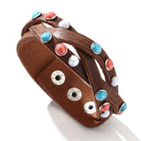 Red Turquoise Mosaic Cowhide Bracelet Hand-woven Leather Jewelry