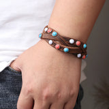 Red Turquoise Mosaic Cowhide Bracelet Hand-woven Leather Jewelry