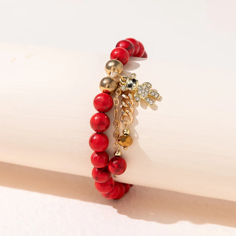 Red Turquoise Beaded Bracelet for Women