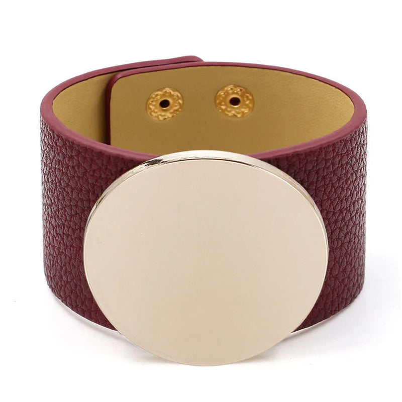 Kirykle Charm Leather Bracelets Punk Style Wide Cuff