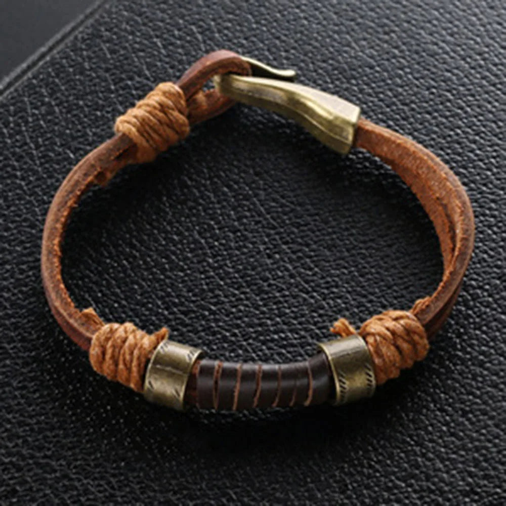 Punk Weaving Leather Bracelet Brown Cuff Bangle Vintage Jewelry Gift