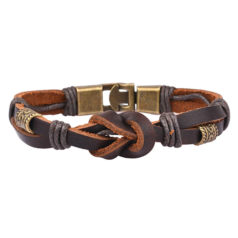 Punk Weaving Leather Bracelet Brown Cuff Bangle Vintage Jewelry Gift
