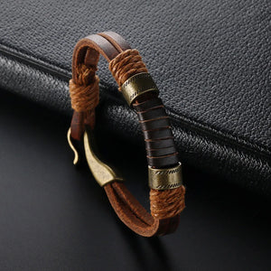 Punk Weaving Leather Bracelet Brown Cuff Bangle Vintage Jewelry Gift