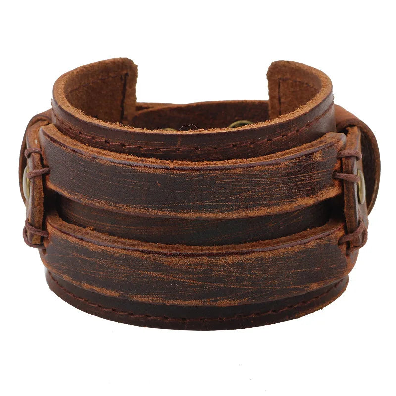 Kirykle Hollow Double Wide Leather Bracelets Braid Rope Adjustable Bracelet