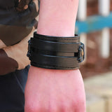 Kirykle Hollow Double Wide Leather Bracelets Braid Rope Adjustable Bracelet