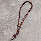 Kirykle Horn Pendant Brown Leather Necklace Men Jewellery