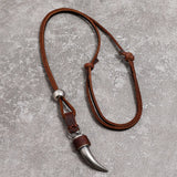 Kirykle Horn Pendant Brown Leather Necklace Men Jewellery