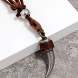 Kirykle Horn Pendant Brown Leather Necklace Men Jewellery
