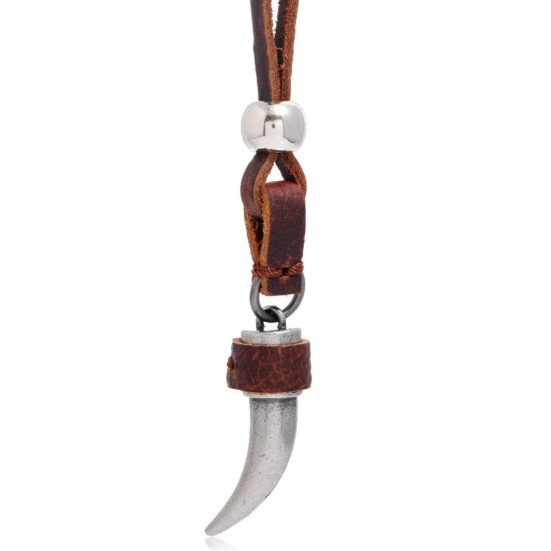 Kirykle Horn Pendant Brown Leather Necklace Men Jewellery