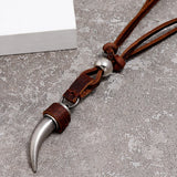Kirykle Horn Pendant Brown Leather Necklace Men Jewellery