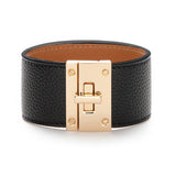 Kirykle Kpop Multicolor Leather Bracelet Women Steel Lock Wide Charm Bracele