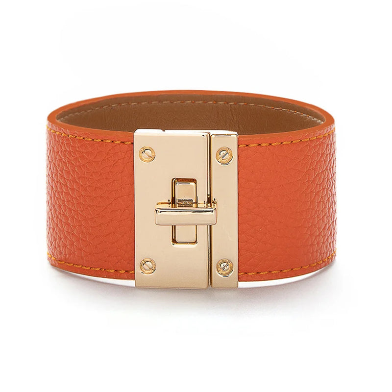 Kirykle Kpop Multicolor Leather Bracelet Women Steel Lock Wide Charm Bracele