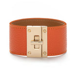 Kirykle Kpop Multicolor Leather Bracelet Women Steel Lock Wide Charm Bracele