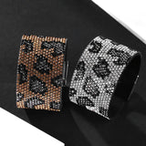 Leopard Grain Rhinestone Leather Bracelets for Women