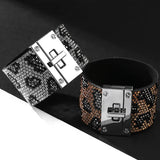 Leopard Grain Rhinestone Leather Bracelets for Women