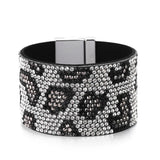Leopard Grain Rhinestone Leather Bracelets for Women