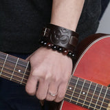 Brown Wolf Goshawk Head Leather Bracelet Men Vintage Wide Bracelets Bangles