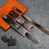 Brown Wolf Goshawk Head Leather Bracelet Men Vintage Wide Bracelets Bangles